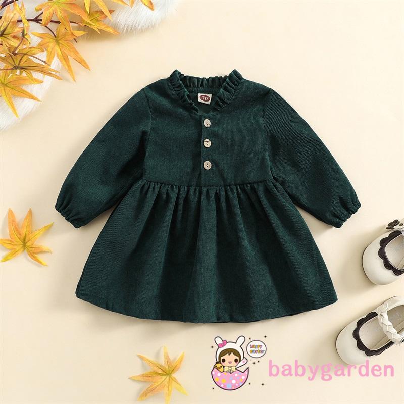 Đầm Chữ A Tay Dài Cổ Bèo Màu Trơn Thời Trang Mùa Thu Cho Bé Gái 0-4 Tuổi