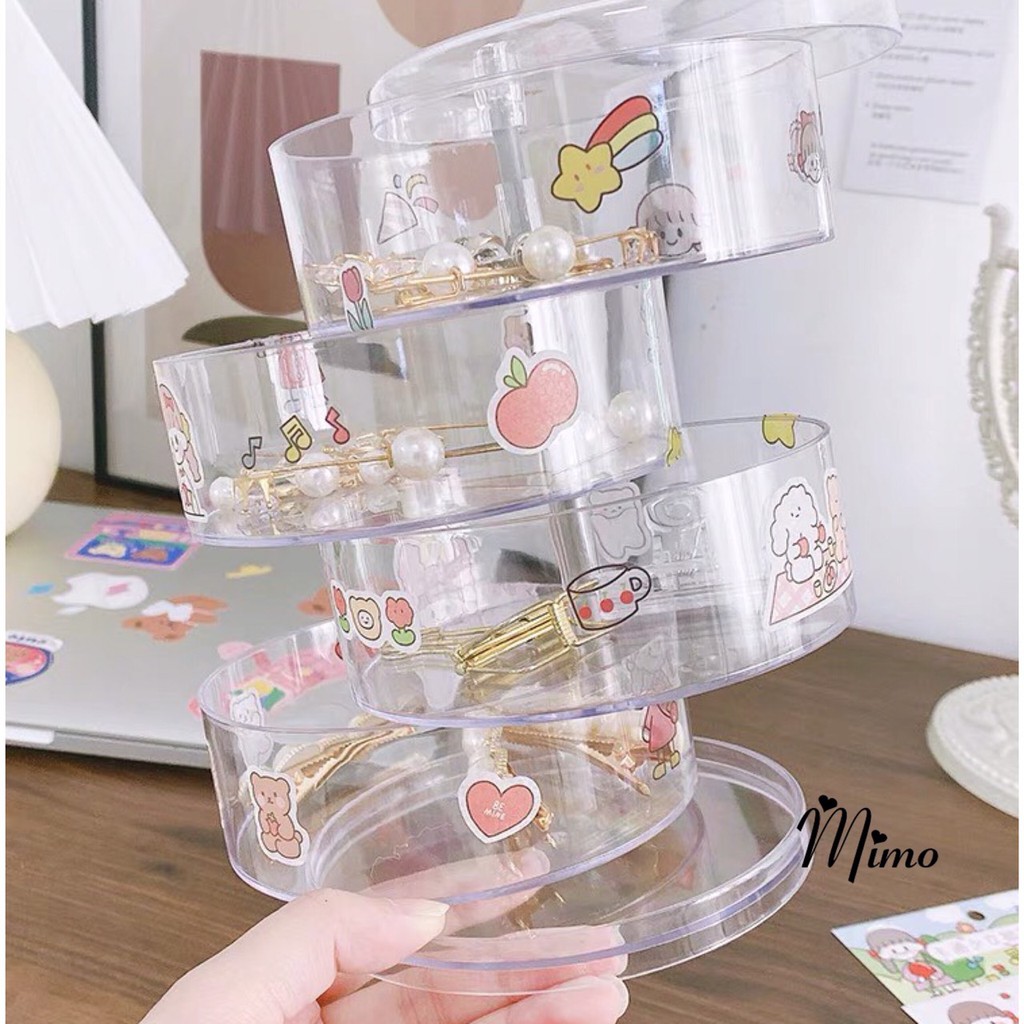 Hộp trong suốt để bàn cao cấp 2 lớp dùng đựng trang sức, đồ cá nhân, dụng cụ trang điểm nhiều tầng xoay độc đáo