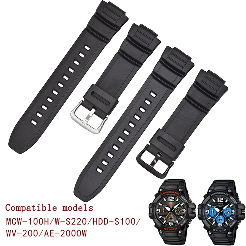 Dây đeo bằng silicon cho đồng hồ casio mcw-100h/110h/w-s220/hdd-s100 wv-200/ae-2000/2100 16mm