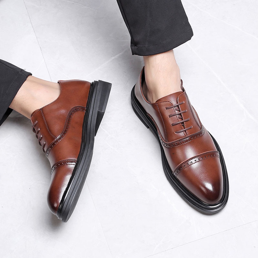Giày Tây Nam Oxford Công Sở TIBAS Da Bò Nguyên Tấm Màu Nâu, Đế Cao 4cm Lịch Lãm, Sang Trọng