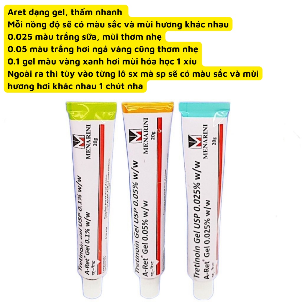 Tretinoin Aret Ấn Độ Dạng Gel 0.025 0.05 0.1 Chính Hãng Ngăn Ngừa Mụn Chống Lão Hóa Mờ Thâm Nám | Naturalyou.vn