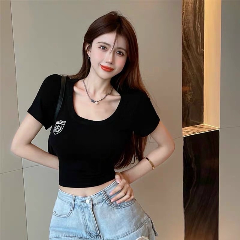 Áo CROPTOP LOGO GB cổ tròn tay ngắn nữ hình thật alohashop91