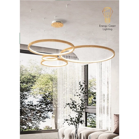Đèn Thả Trần 3-4 Vòng Gỗ Riêng Biệt Energy Green Lighting TBD837 Decor Vintage - 3 Chế Độ Ánh Sáng - Tăng Giảm Ánh Sáng