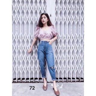 Quần jeans rách gối tua gấu