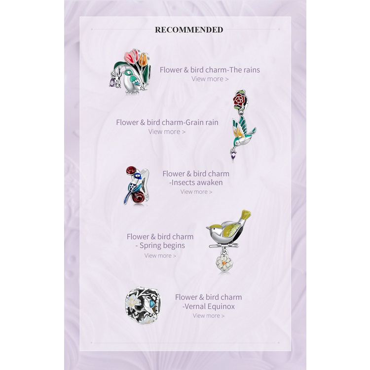 Hạt xỏ trang sức BAMOER SCC21915 bạc 925 thiết kế hoa và chim thời trang DIY