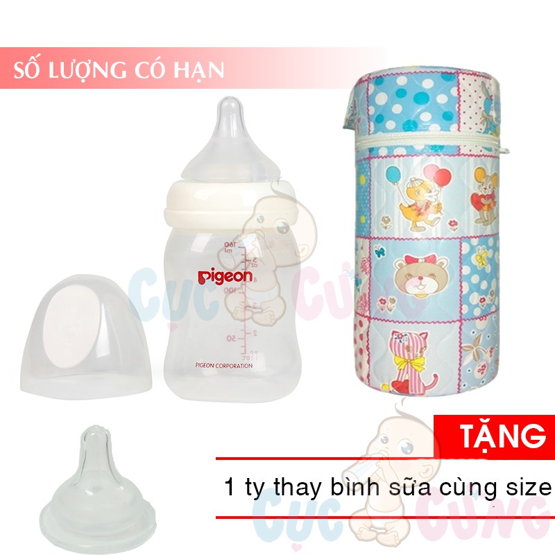 Bình sữa nhựa cổ rộng Pigeon PP (160ml/240ml/330ml) + 1 ủ bình sữa cổ rộng Tặng 1 ty thay binh sua cùng size