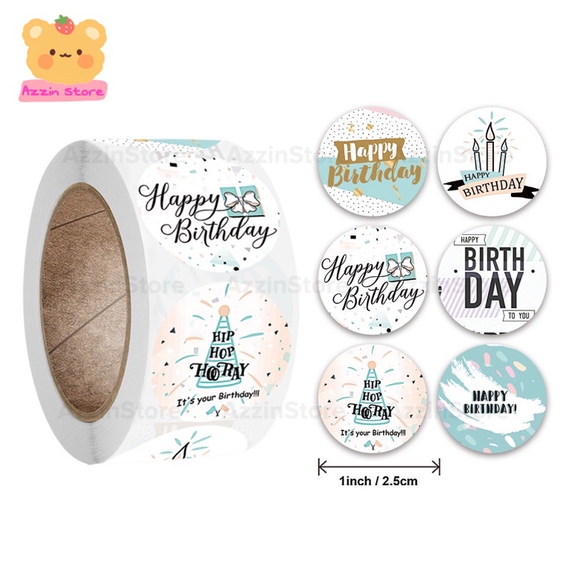 10 Tem Nhãn Dán Sticker Cám Ơn, Miếng Dán Decal Hình Tròn 2.5cm/1 Inch Happy Birthday To You Sinh Nhật AzzinStore ND061