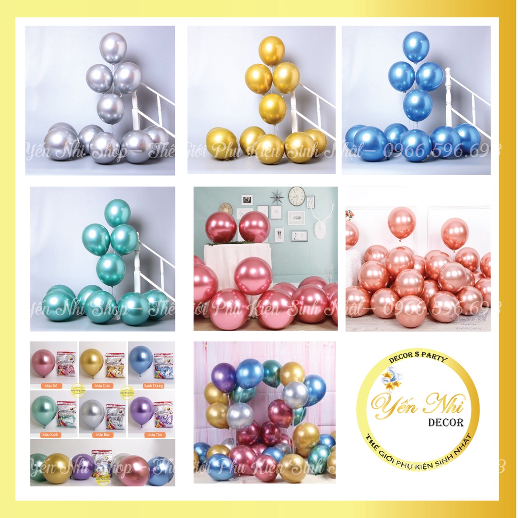 Bóng bay trang trí sinh nhật, sét 10 quả bóng crome tráng kim 1.8g siêu bắt sáng, YẾN NHI SHOP