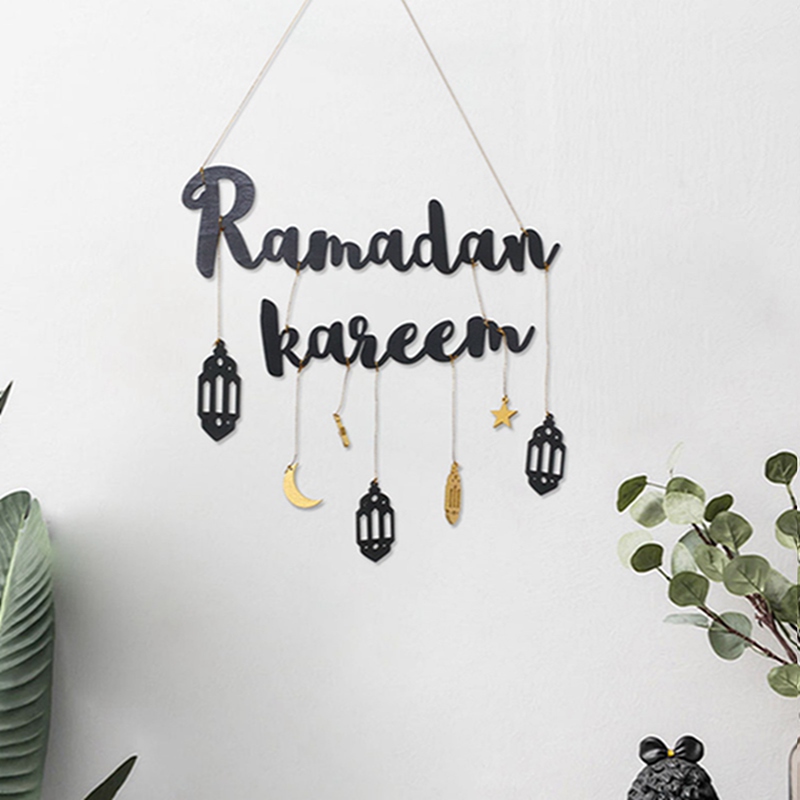 Phụ Kiện Treo Trang Trí Phòng Khách / Phòng Ngủ Bằng Gỗ Hình Ngôi Sao / Mặt Trăng / Chữ Eid Mubarak