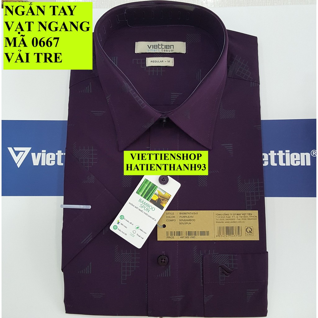 (0667 Sn) ÁO SƠ MI VIỆT TIẾN NGẮN TAY VẠT NGANG VẢI TRE