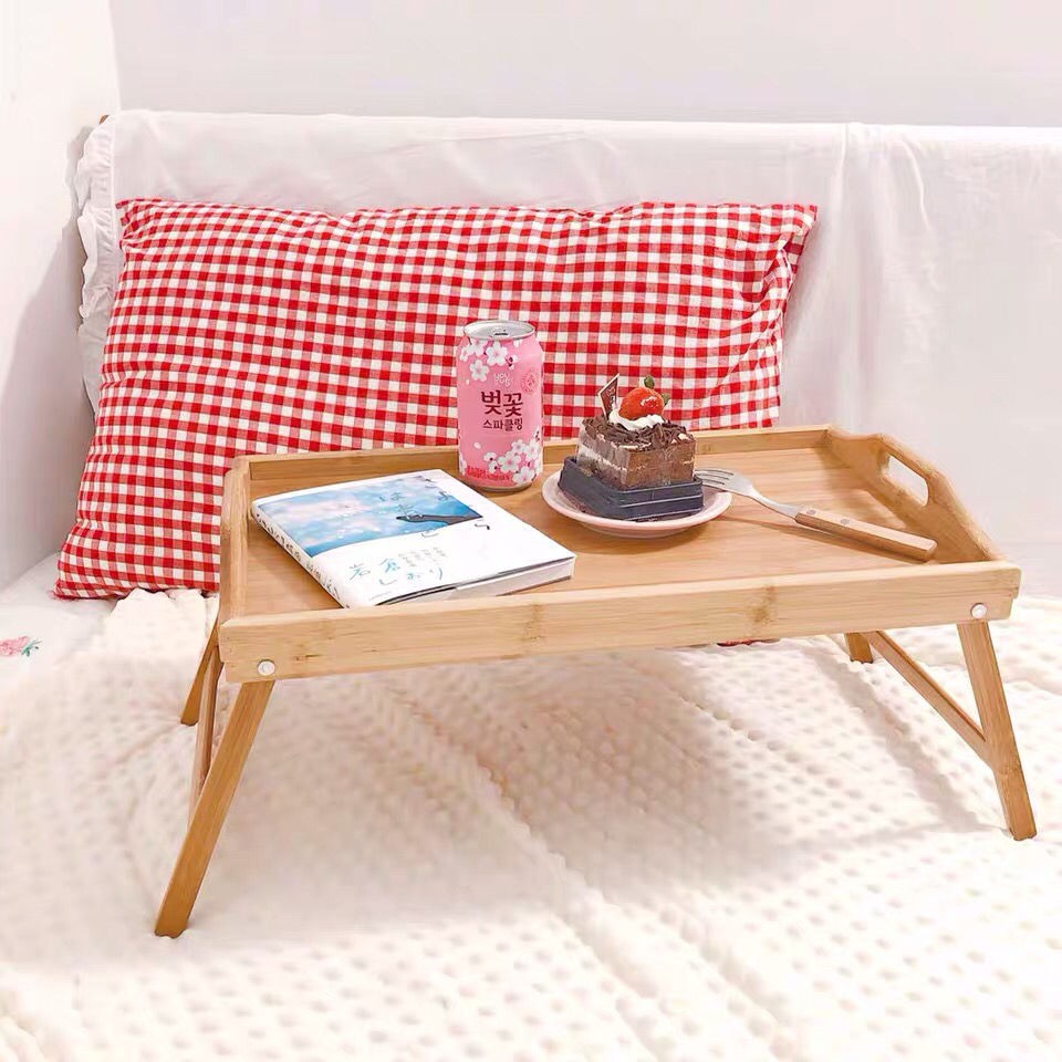 【Bàn giường Bàn máy tính Bàn phòng ngủ Bàn nhỏ có thể gập lại】Giường bàn nhỏ khay gỗ tre trong bàn gấp mini máy tính cửa