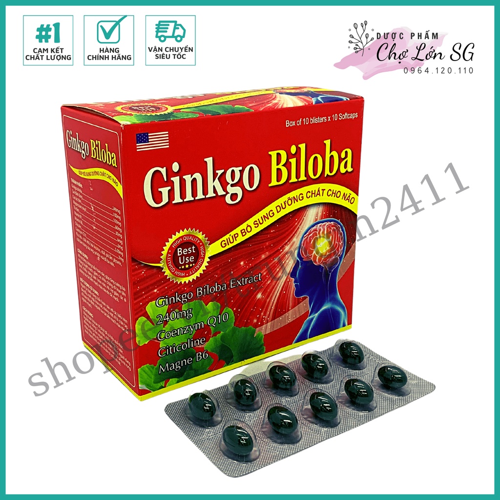 Hoạt huyết dưỡng não GINKGO BILOBA giúp bổ dung dưỡng chất cho não  - Hộp 100 viên