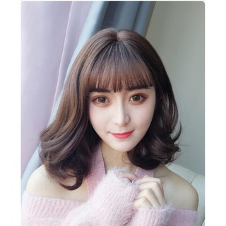 [ tăng kèm lưới và lược ] tóc giả nữ nguyên đầu xoăn ngắn, tóc bộ cả đầu mái thưa hàn quốc (3038)