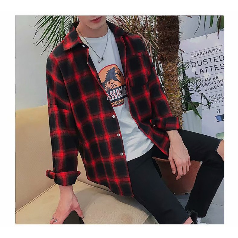 [Mã FAMAYMA2 giảm 10K đơn 50K] Sơ mi nam dài tay kẻ ô to, chất thô mềm mát, hàng nhập Quảng Châu