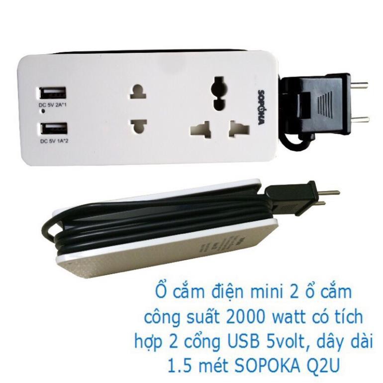 Ổ cắm điện mini tích hợp 2 cổng sạc USB 5V-2A SOPOKA Q2U .Free Ship