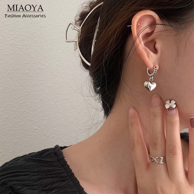 Khuyên Tai Kim Loại Hình Trái Tim Gấu Phong Cách Hàn Quốc