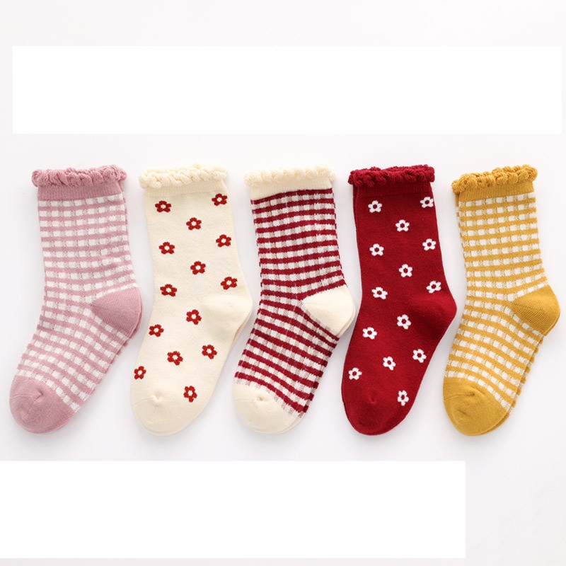 Set 5 đôi tất cho bé Hera Store chất cotton mềm mại thoáng khí họa tiết đáng yêu