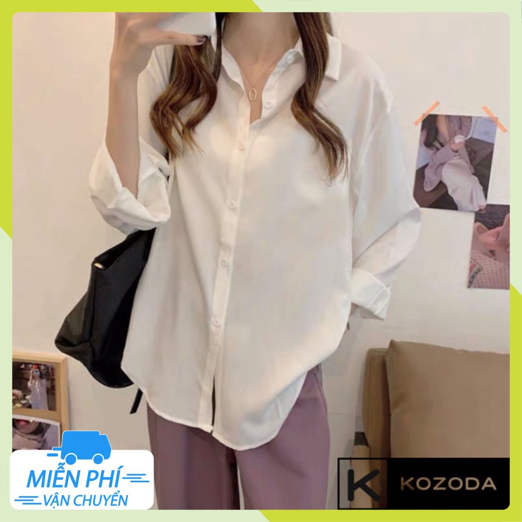 Áo Sơ Mi Nữ Form Rộng TRƠN Basic Unisex Dài Tay chất Cotton lụa Hàn mịn mát,Bigsize suông SM1 | BigBuy360 - bigbuy360.vn