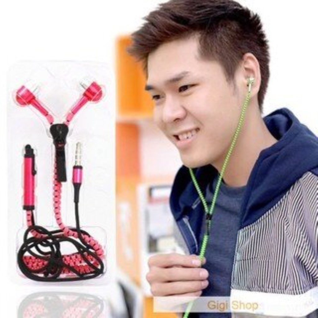 TAI NGHE NHÉT TAI DÂY DẠNG KHÓA KÉO THỜI TRANG CHỐNG RỐI JACK CẮM CHUẨN 3.5 CÓ MIC ĐÀM THOẠI ZIPPER EARPHONES