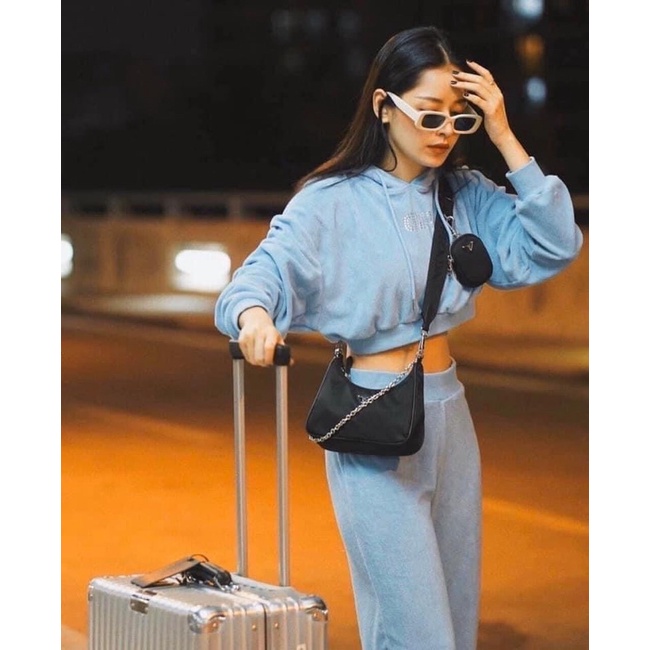 Set 2in1 túi Prada chất dù đẹp full logo fullbox size 22 25