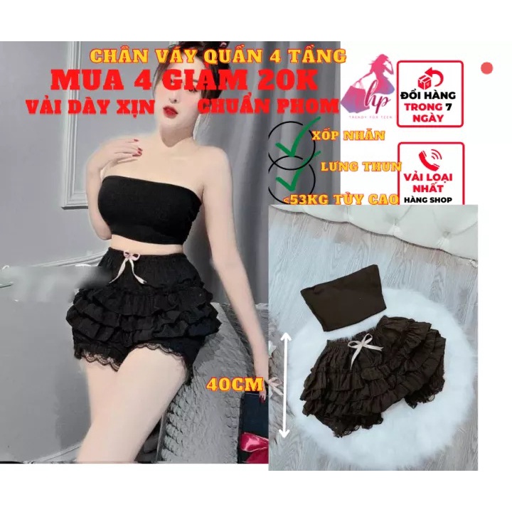 Chân váy kiểu quần nữ xếp ly 4 tầng lưng thun phối ren xốp nhăn phong cách hàn quốc thời trang nữ - CV101