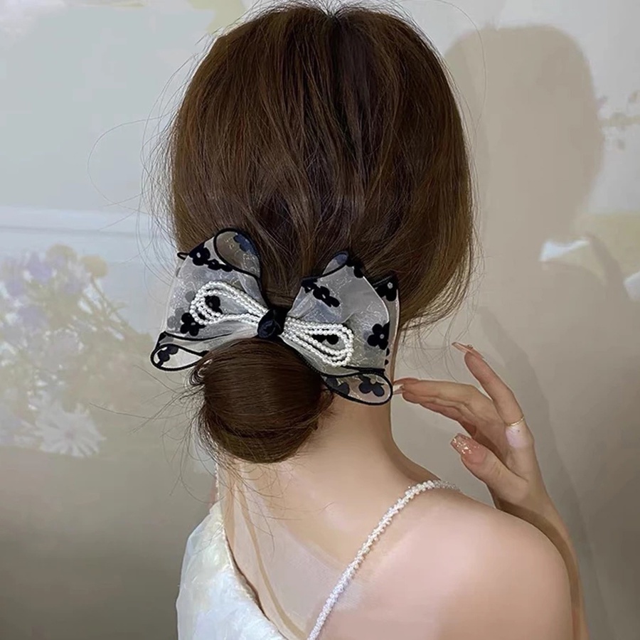 Kẹp Tóc Hình Nơ Đính Ngọc Trai Dễ Thương Cho Nữ