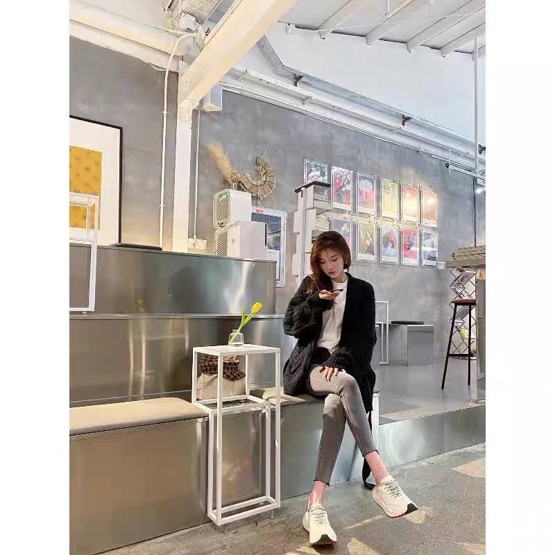 Quần TOPSHOP XÁM nữ rách đùi - Quần skinny jean ôm nữ xám HOT TREND  lưng cao quảng châu gấu tua co dãn FREESHIP