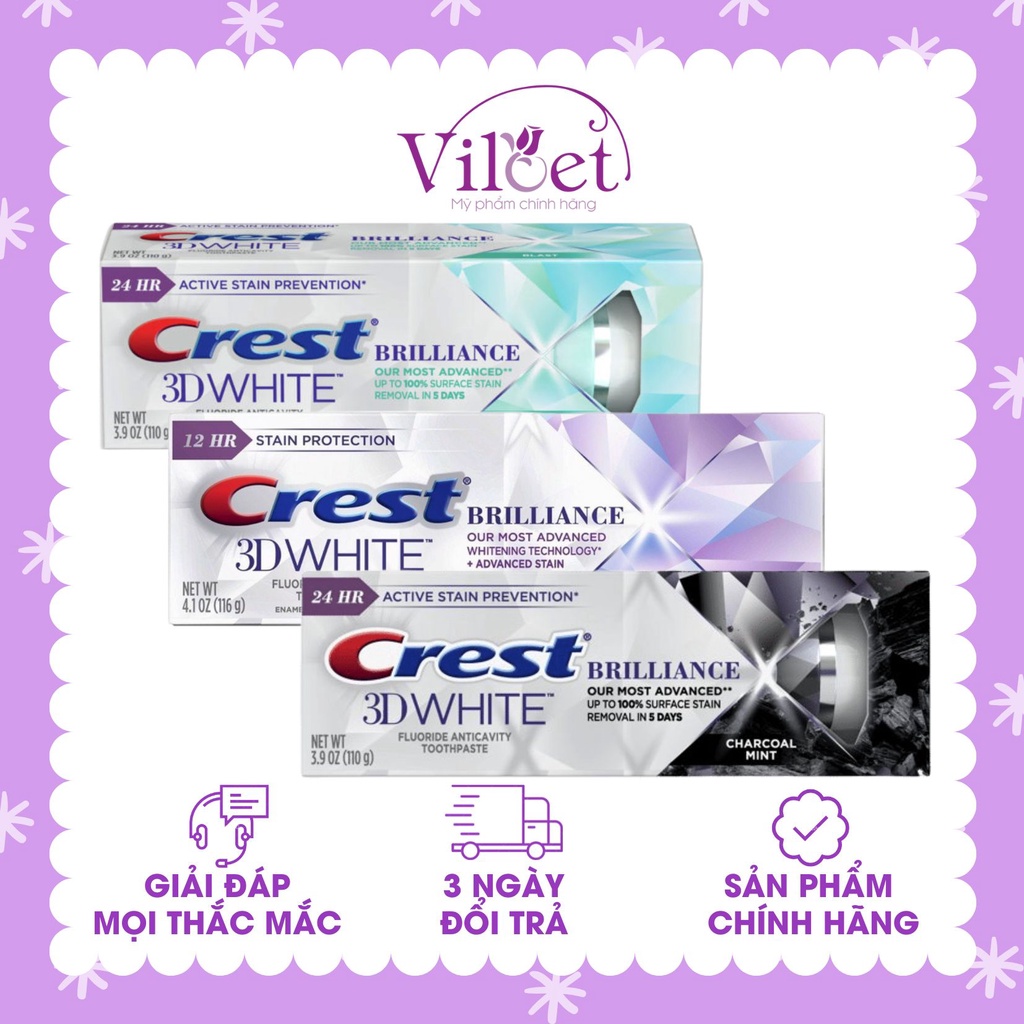 Kem đánh răng Crest 3D White Brilliance & Scope Mỹ chính hãng trắng răng - Shop Viloet