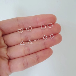 Khuyên tai bạc nữ hình vuông, tròn, tam giác, trái tim, khuyên tai bạc ta bán lẻ chiếc