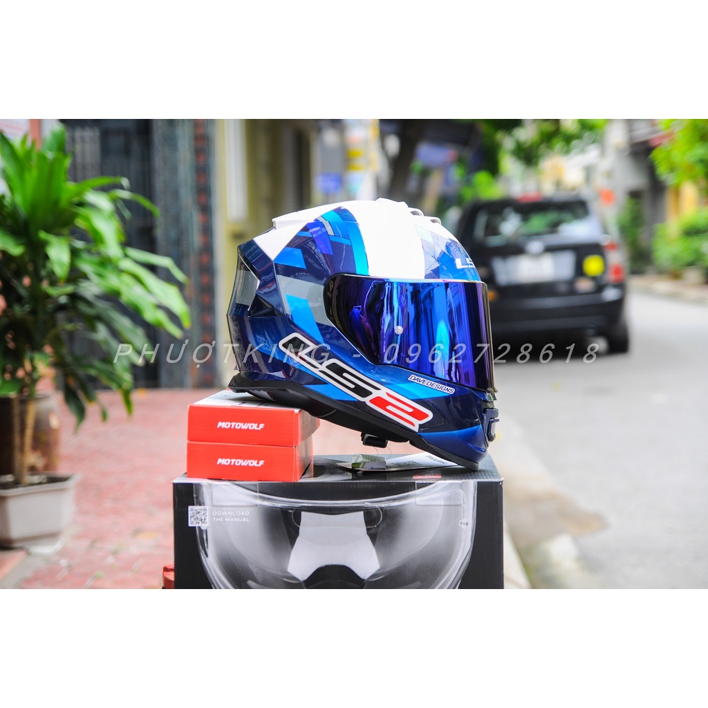 Mũ fullface LS2 FF800 Mcphee Replica Blue White kính tùy chọn màu tặng kèm Pinlock