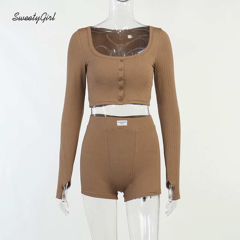 Bộ Đồ Thời Trang 2022 Áo Tay Dài Cổ Tròn Cài Khuy Phối Quần Lưng Cao Màu Trơn Xinh Xắn Cho Nữ