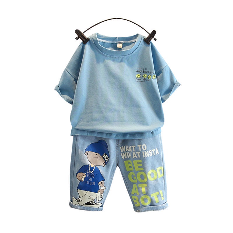Set Áo Thun Tay Ngắn + Quần short Năng Động Thời Trang Cho Bé Trai Từ 1-10 Tuổi
