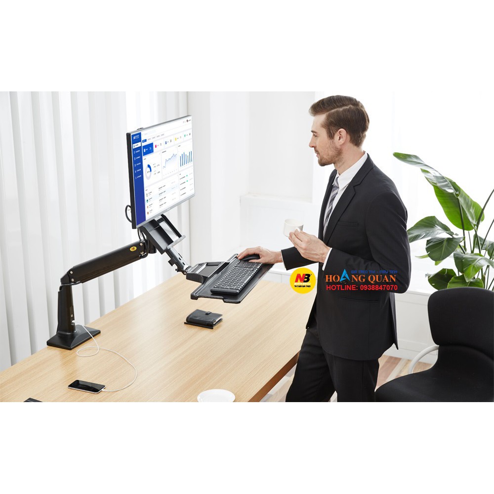 Giá Treo Màn Hình Máy Tính Kẹp Bàn Có Khay Bàn Phím - NB35 - [ Phù Hợp MH 19&quot; - 27 &quot;] - [ Hàng Chính Hãng - Model 2021 ]