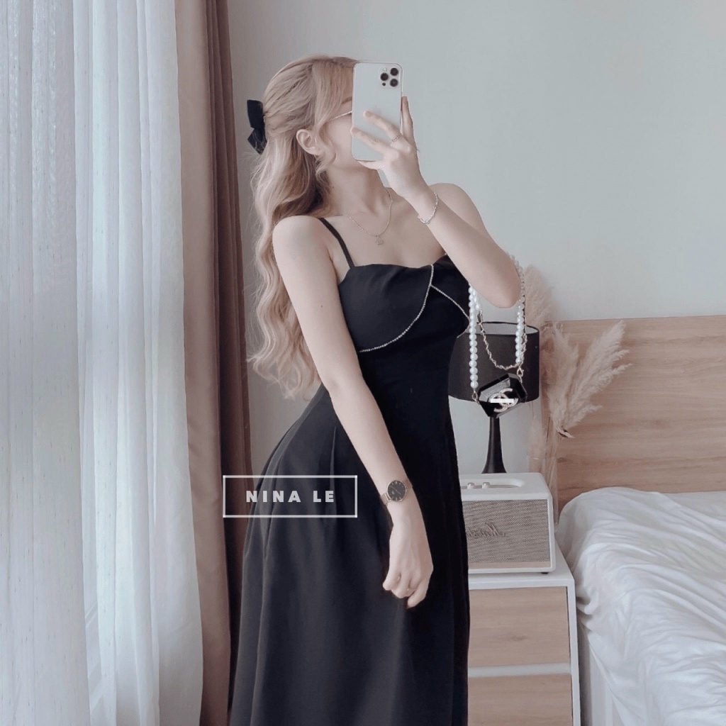 (Mẫu Mới) Đầm Hai Dây Viền Đá Dáng Xòe Siêu Xinh UP Valentina Shop