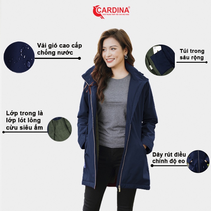 Áo Parka Nữ 𝐂𝐀𝐑𝐃𝐈𝐍𝐀 Lót Lông Cừu Cấp Siêu Nhẹ, Siêu Ấm, Chống Thấm Nước PKF