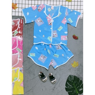 (3 bộ 3 màu 3 họa tiết khác nhau) Combo 3 Bộ Lụa Tay Ngắn Gợn Sóng Bé (13-15kg)