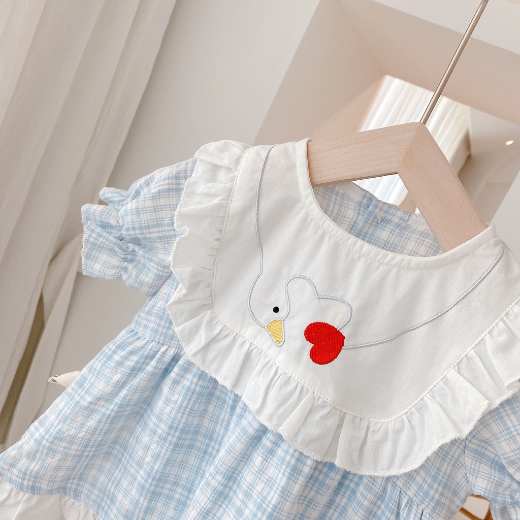 Đầm Công Chúa Tay Ngắn Cổ Sơ Mi Thêu Họa Tiết Caro Thời Trang Mùa Hè Cho Bé Gái