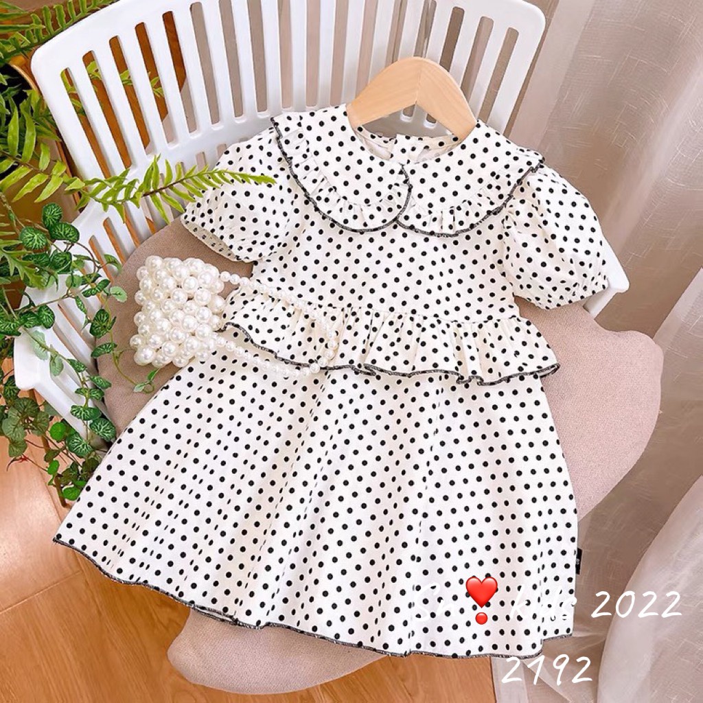 Váy chấm bi nhỏ viền đen bé gái