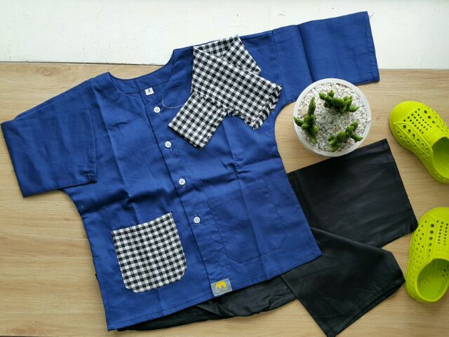 Bộ Bà ba Bé trai Xanh coban Có size Đại 45kg