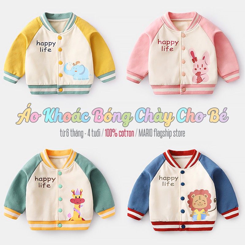 Áo khoác bomber cho bé Mario Store áo da cá chất cotton hàng xuất khẩu