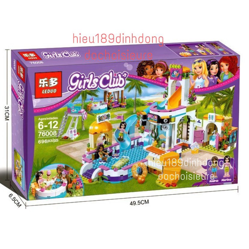 Lắp ráp xếp hình NOT Lego Friends 41313 Lepin 01013, Bela 10611 : bể bơi mùa hè Hồ Trái Tim 593 mảnh