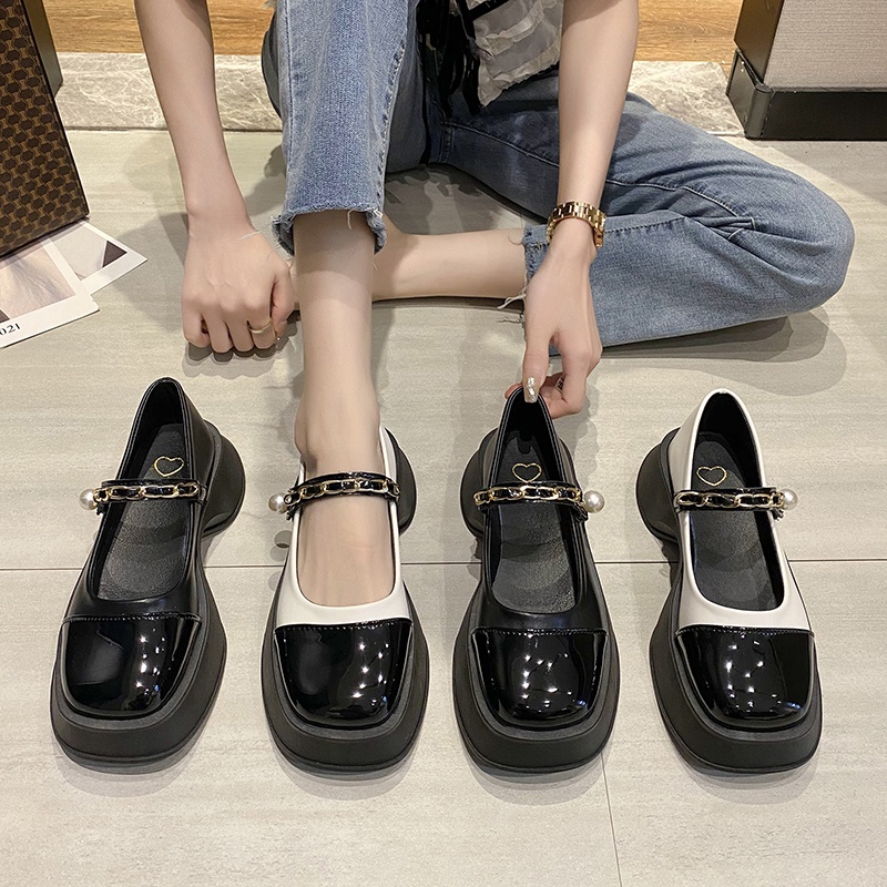 Giày Búp Bê Da Đế Dày Phối Màu Thời Trang Chất Lượng Cao Cho Nữ