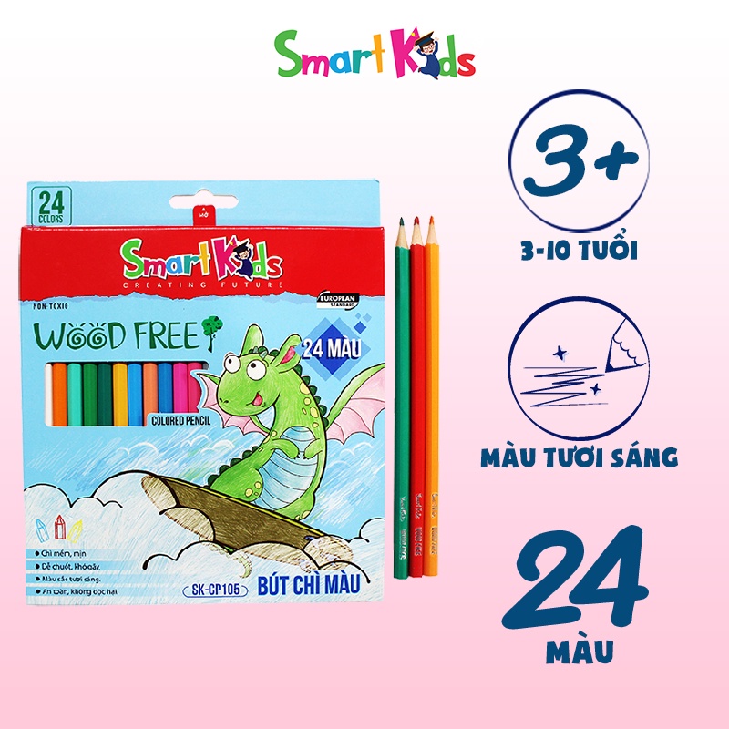 Bút chì màu Smartkids SK-CP105 24 màu, Woodfree, dành cho bé 6 tuổi - 12 tuổi, màu sắc tươi sáng