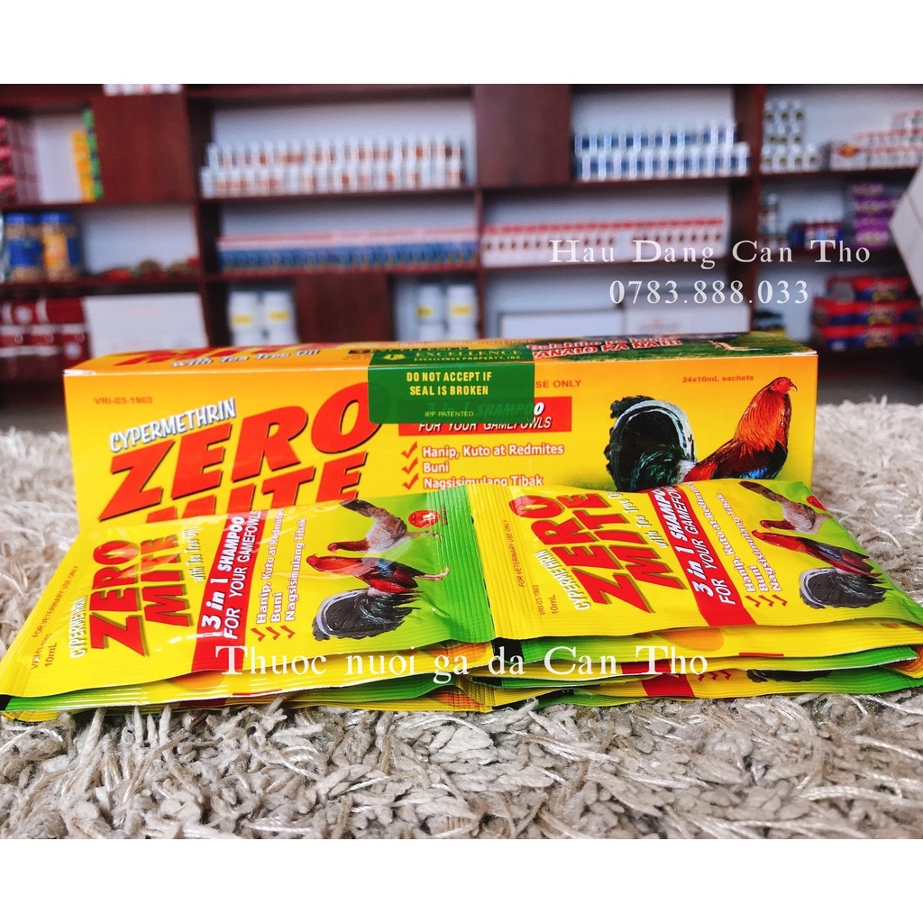 Zero Mite Xà bông tắm gà đẹp lông, diệt rận mạt hộp 24 gói
