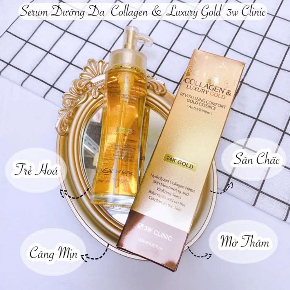 Tinh chất 3w Clinic dưỡng trắng da, chống lão hóa Collagen &amp; Luxury Gold 150ml NPP Shoptido