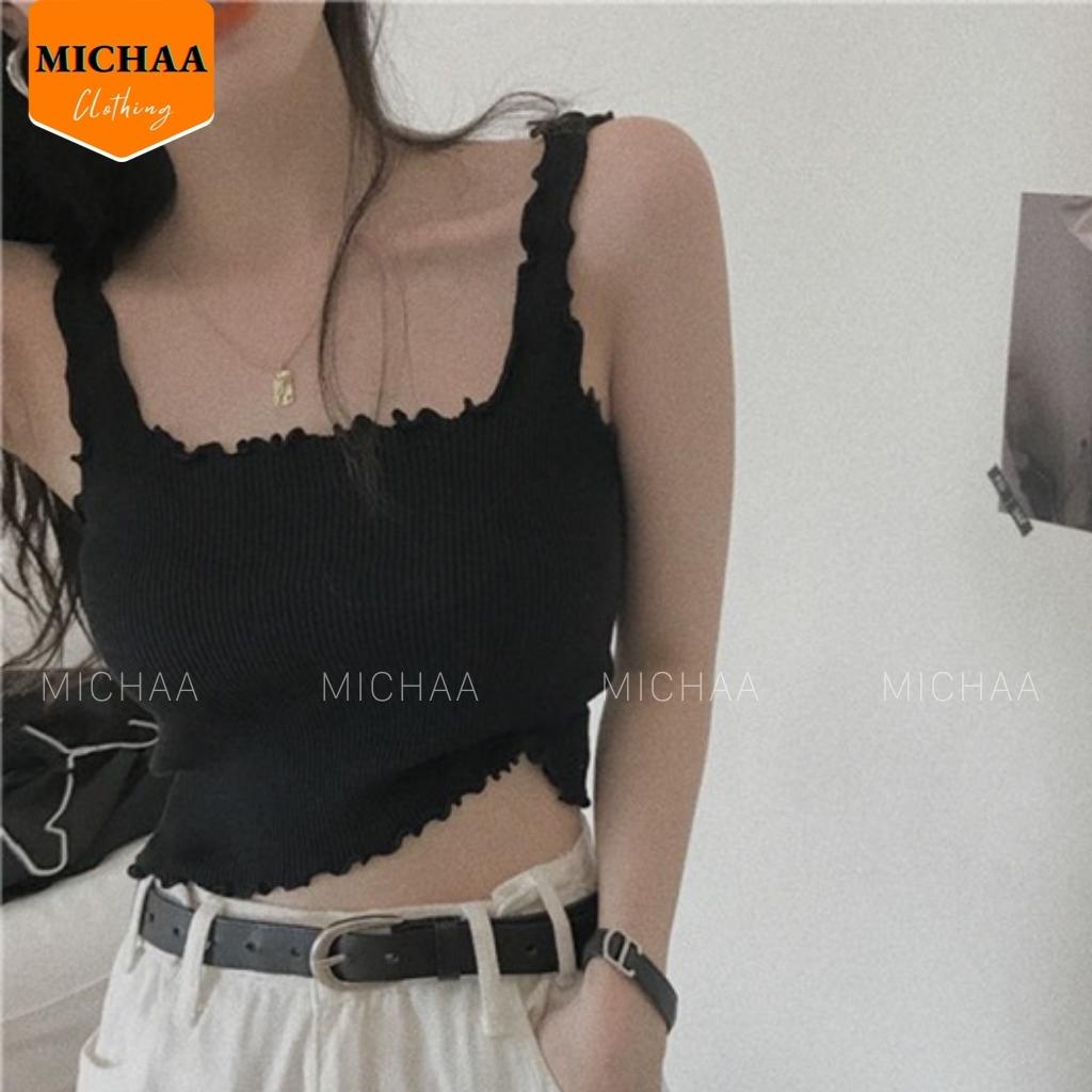 Áo Croptop Ba Lỗ CUỐN BIÊN Sát Nách Nữ Cổ Vuông Thun Gân Kiểu Gợi Cảm - MICHAA