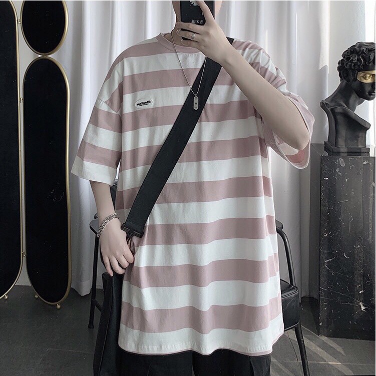Áo thun tay lỡ form rộng - phông nam nữ cotton oversize - T shirt sọc tem tròn - 2N Unisex