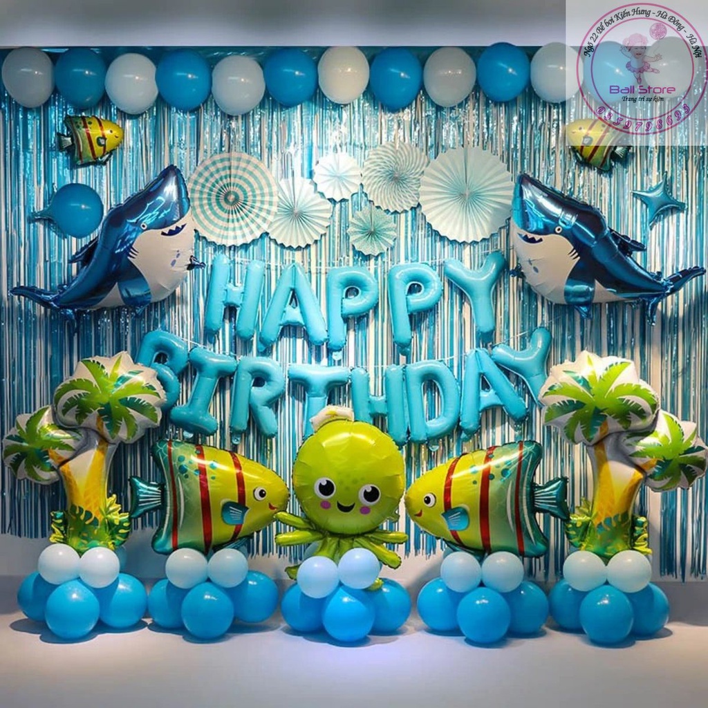 Set TRANG TRÍ SINH NHẬT chủ đề đại dương baby shark cho bé [ đầy đủ phụ kiện ]