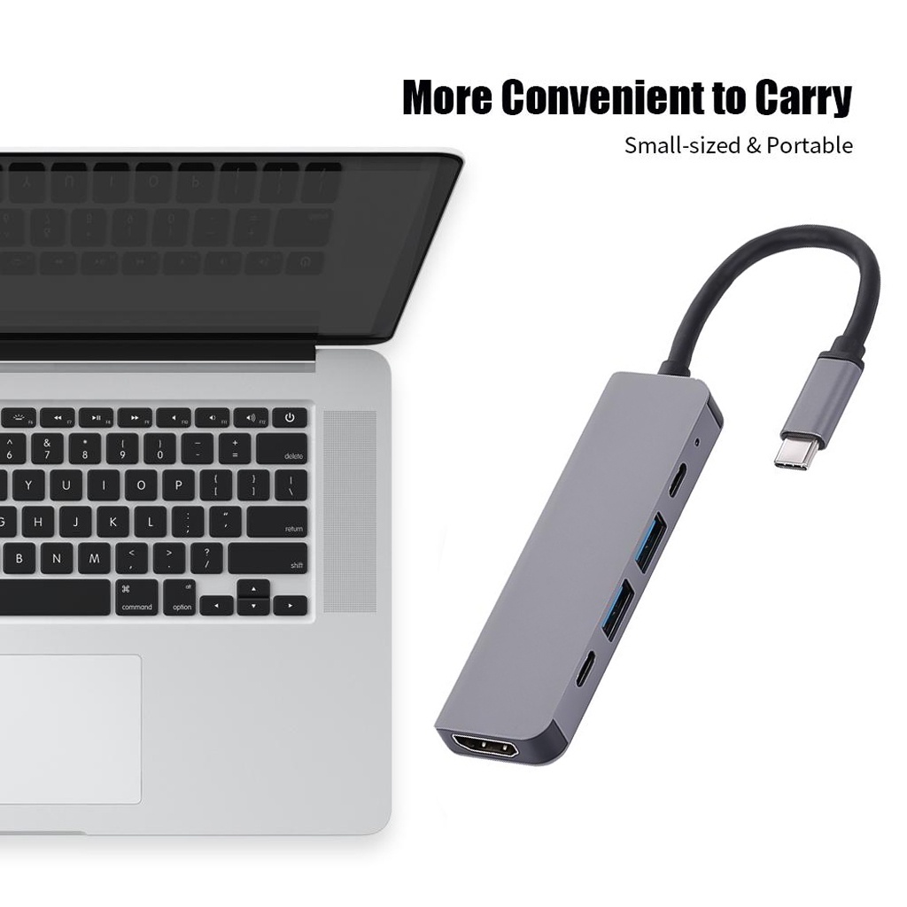 Bộ thiết bị Hub Cổng chia chuyển đổi đa năng USB Type-C 5 in 1 sang 5 Cổng HDMI 4K 60Hz/ USB 3.0/ Type-C/ PD -dc4825