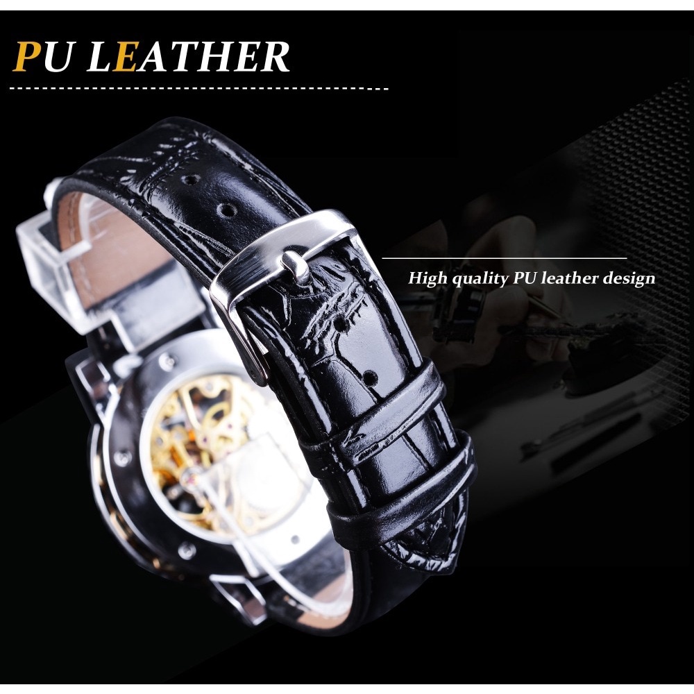 Winner Đồng Hồ Cơ Lộ Máy Mặt Kim Cương Màu Vàng Đen Phong Cách retro Sang Trọng Cho Nam